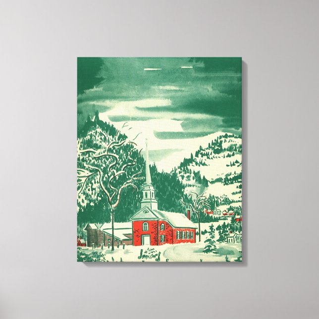 Weihnachtskirche, Schnee im Winter Leinwanddruck (Vorderseite)
