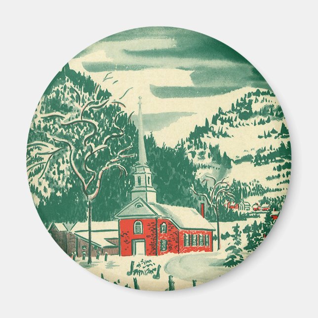 Weihnachtskirche, Schnee im Winter Magnet (Vorne)