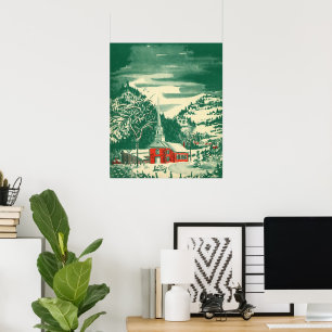 Weihnachtskirche, Schnee im Winter Poster