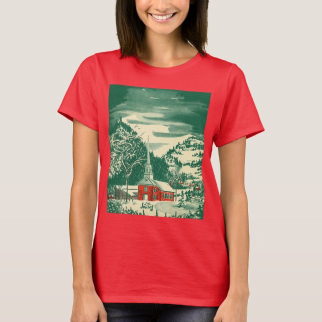 Weihnachtskirche, Schnee im Winter T-Shirt (Vorderseite)