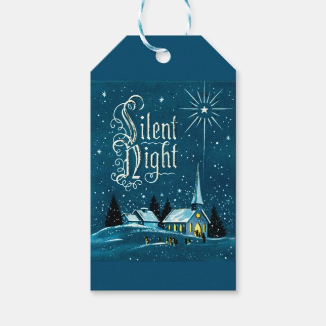 Weihnachtskirche Schnee Stille Nacht Geschenkanhänger (Vorderseite)