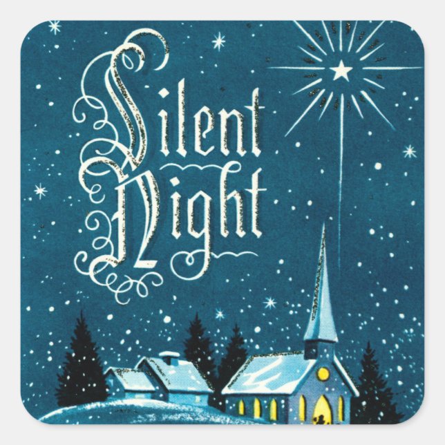 Weihnachtskirche Stille Nacht Quadratischer Aufkleber (Vorderseite)