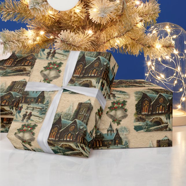 Weihnachtskirche viktorianische Weihnachtslieder G Geschenkpapier (Feiertage)