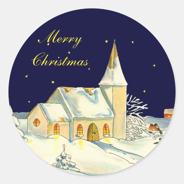 Weihnachtskirche Winterlandschaft Runder Aufkleber (Vorderseite)