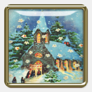 Weihnachtskirchenaufkleber Quadratischer Aufkleber