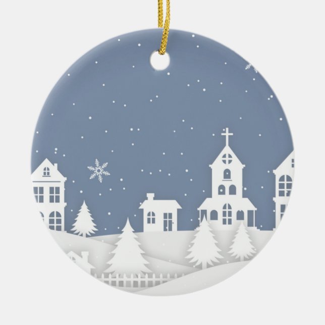 Weihnachtskirchenlandschaft Keramik Ornament (Vorne)