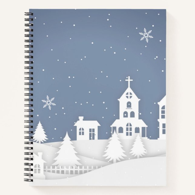 Weihnachtskirchenlandschaft Notizbuch (Vorderseite)