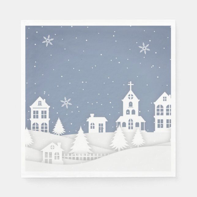 Weihnachtskirchenlandschaft Serviette (Vorderseite)