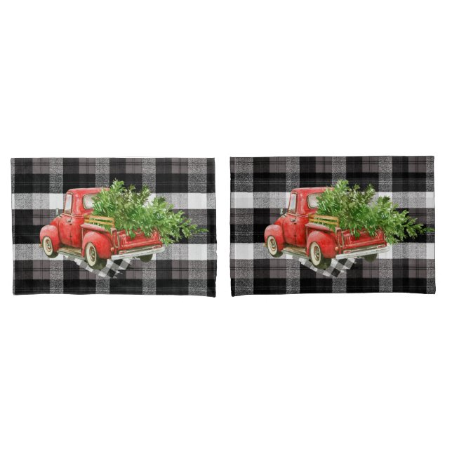 Weihnachtskissen Hüllen Red XMAS Truck Kariert Wei Kissenbezug (Vorderseite-Set)