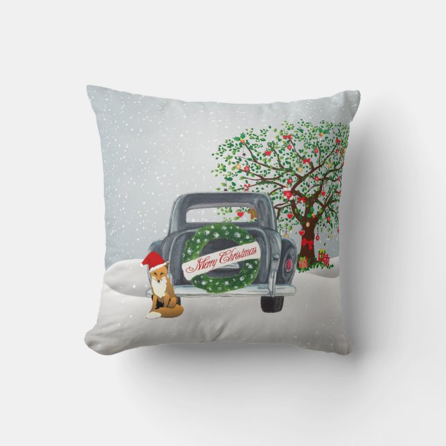 Weihnachtskissen mit Baum und Automobil Kissen (Vorderseite)