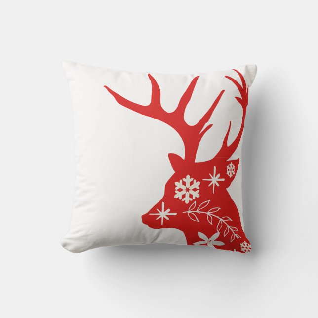 Weihnachtskissen Rot und Weiß Hirsche Kissen (Vorderseite)