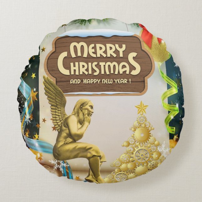 Weihnachtskissen, Weihnachtsgel Rundes Kissen (Vorderseite)