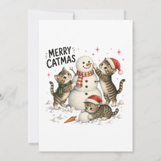 Weihnachtskitten bauen Schneemann Feiertagskarte
