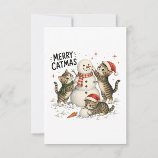 Weihnachtskitten bauen Schneemann Mitteilungskarte