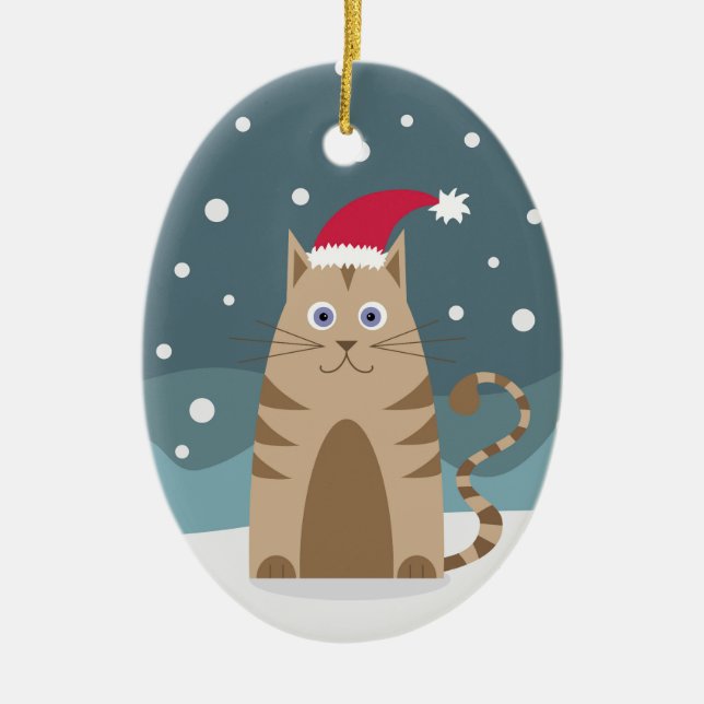 Weihnachtskitten in Schneeflocken Santa Claus Deko Keramik Ornament (Vorne)