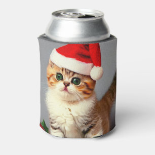 Weihnachtskitten in Weihnachtsmannmütze Dosenkühler