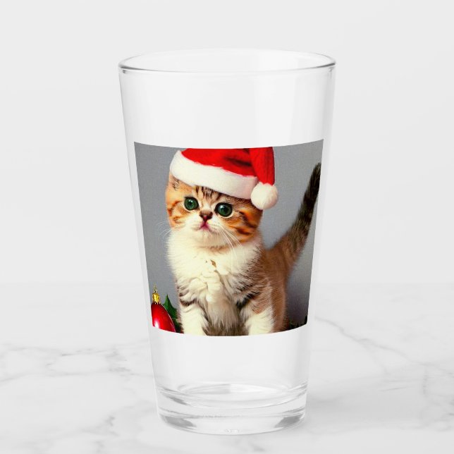 Weihnachtskitten in Weihnachtsmannmütze Glas (Vorderseite)