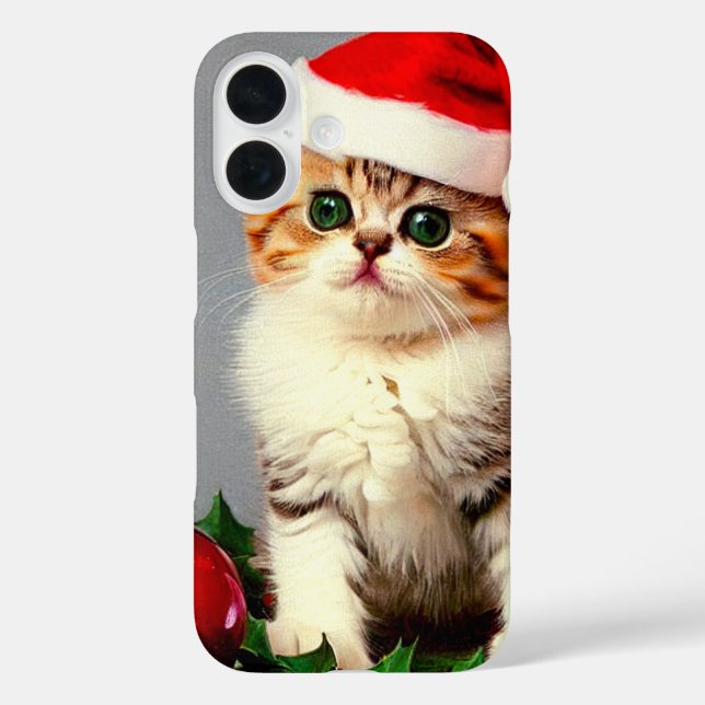 Weihnachtskitten in Weihnachtsmannmütze iPhone 16 Hülle (Rückseite)