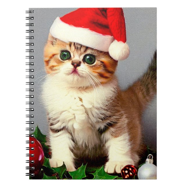 Weihnachtskitten in Weihnachtsmannmütze Notizblock (Vorderseite)