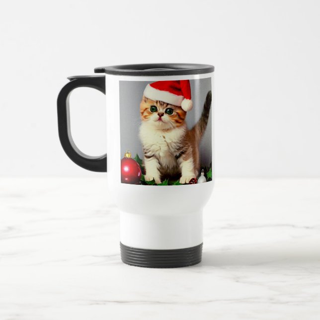 Weihnachtskitten in Weihnachtsmannmütze Reisebecher (Links)