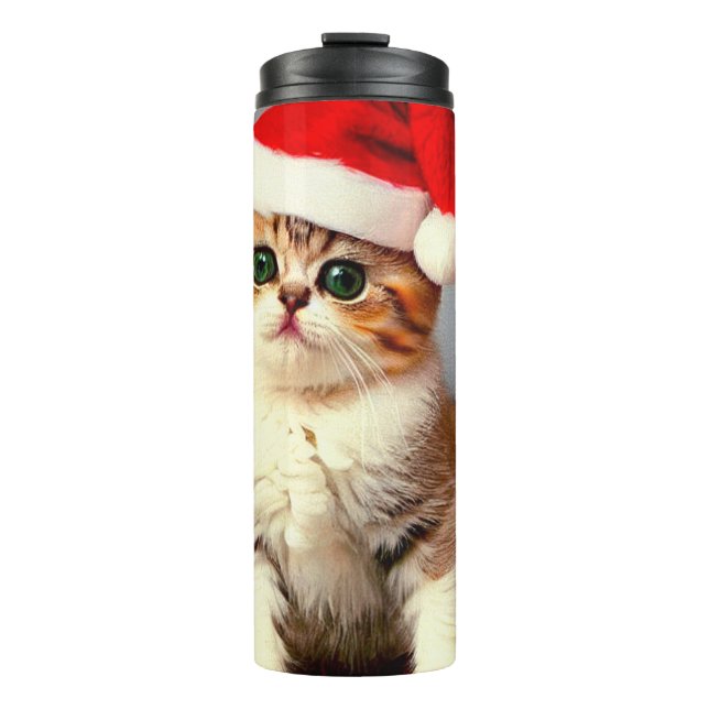 Weihnachtskitten in Weihnachtsmannmütze Thermosbecher (Vorderseite)