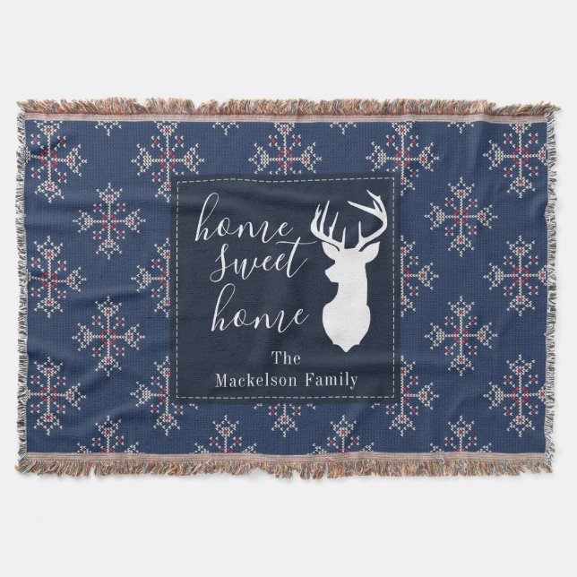 Weihnachtskitten Ugly Sweater Pattern Navy Decke (Vorderseite)