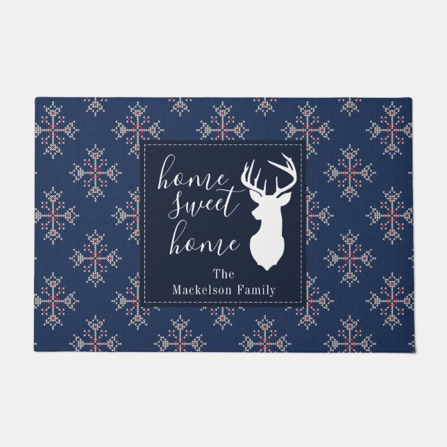 Weihnachtskitten Ugly Sweater Pattern Navy Fußmatte (Vorderseite)