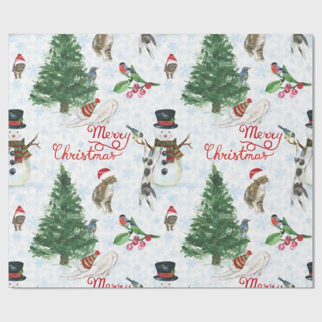 Weihnachtskitten und Schneemänner Geschenkpapier (Flach)