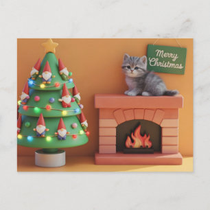 Weihnachtskitten von Gnom-Baum und Kamin Postkarte