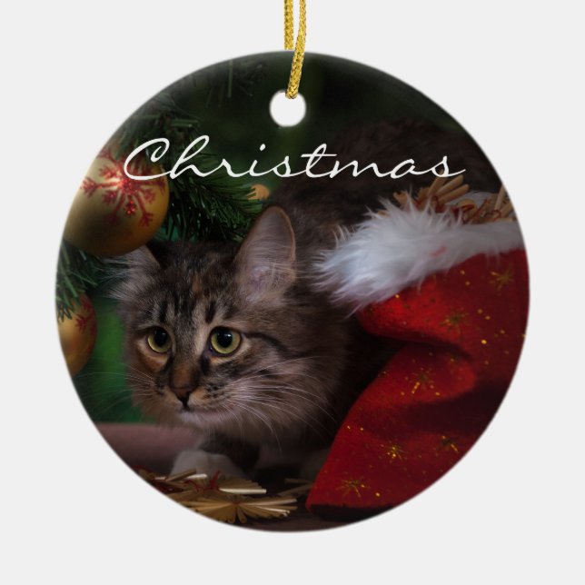 Weihnachtskitty Keramik Ornament (Vorne)