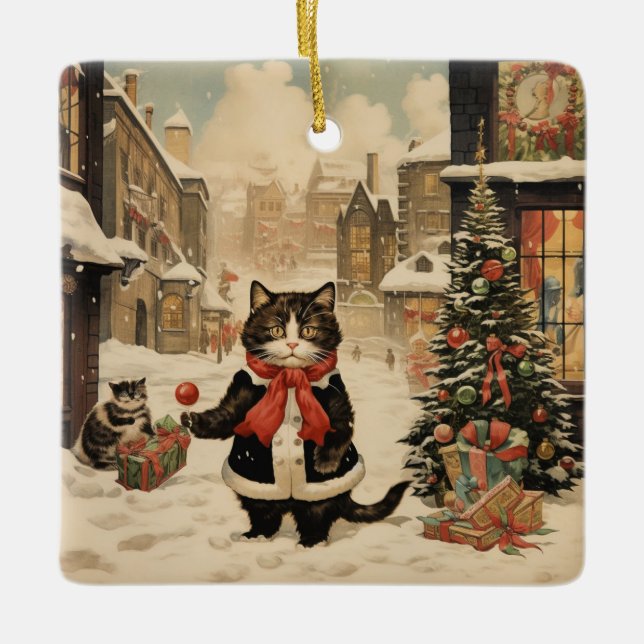 Weihnachtskitty, Schneetag Keramikornament (Vorderseite)