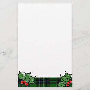 Weihnachtsklassiker grün kariert rote Stechpalmenb Briefpapier
