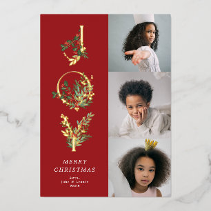 Weihnachtsklassiker Rot Botanisch FREUDE Collage F Folien Feiertagskarte