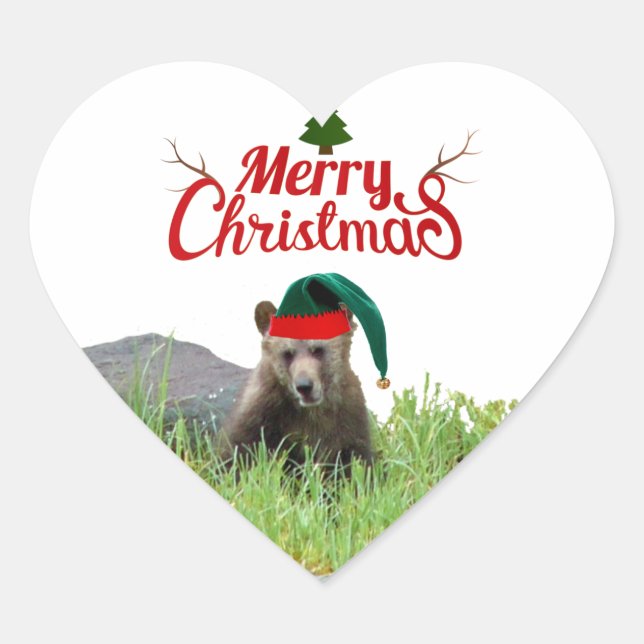 Weihnachtskleber aus Grizzlybär Herz-Aufkleber (Vorderseite)