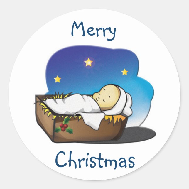 Weihnachtskleber/Baby Jesus Runder Aufkleber (Vorderseite)