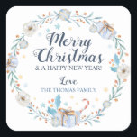 Weihnachtskleber Blue Christmas Labels Quadratischer Aufkleber<br><div class="desc">Weihnachtskleber - Anpassbare Blue Christmas Präsent Stickers.</div>