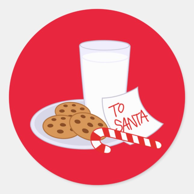 Weihnachtskleber/Milch und Cookies des Weihnachtsm Runder Aufkleber (Vorderseite)