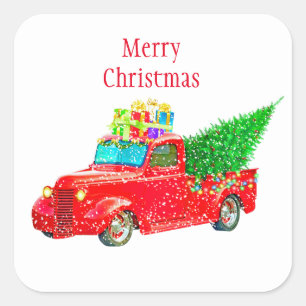 Weihnachtskleber-Red Truck Quadratischer Aufkleber