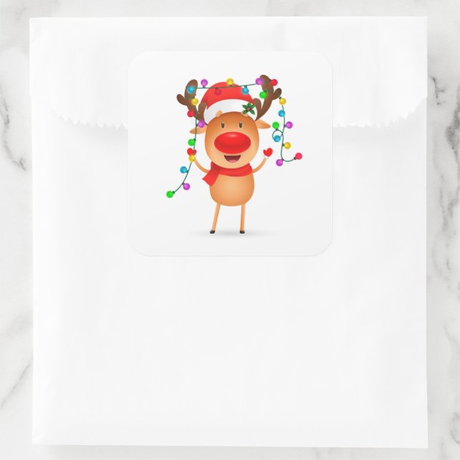 Weihnachtskleber Rudolph Quadratischer Aufkleber (Tasche)