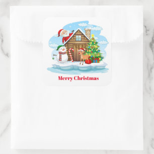 Weihnachtskleber-Santa & Gang-Square-Aufkleber Quadratischer Aufkleber