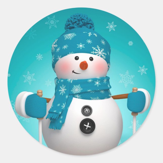 Weihnachtskleber/Schneemann Runder Aufkleber (Vorderseite)