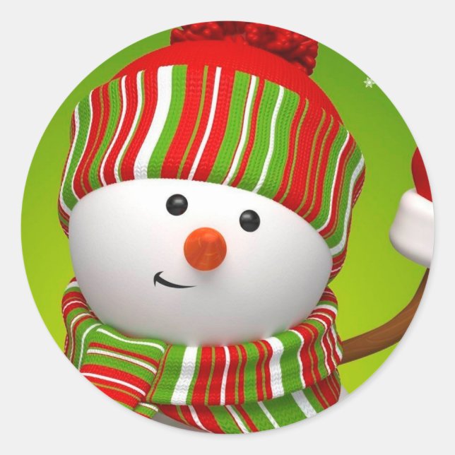 Weihnachtskleber/Schneemann Runder Aufkleber (Vorderseite)