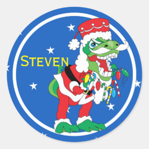 Weihnachtskleber TySANTAsaurus Rex 2 Personalisier Runder Aufkleber