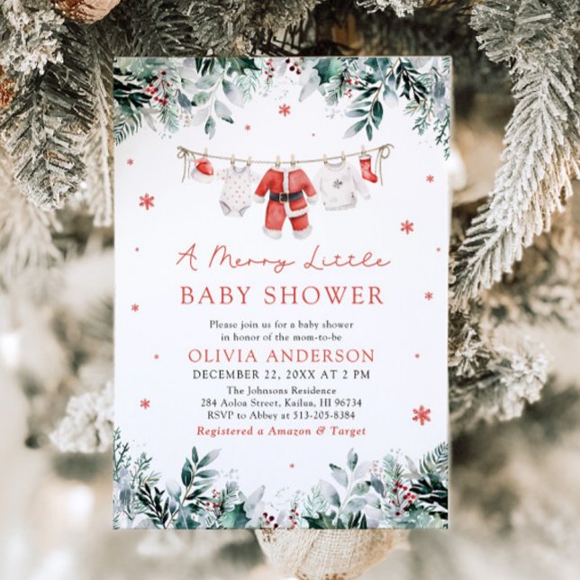 Weihnachtskleidung eine lustige kleine Babydusche Einladung (Christmas Clothesline A Merry Little Baby Shower Invitation)