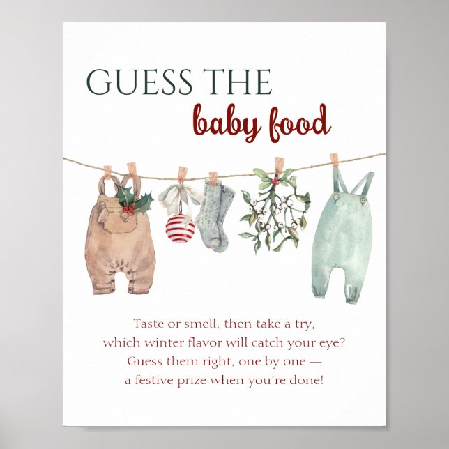 Weihnachtskleidung Errate das Babynahrung Poster (Vorne)