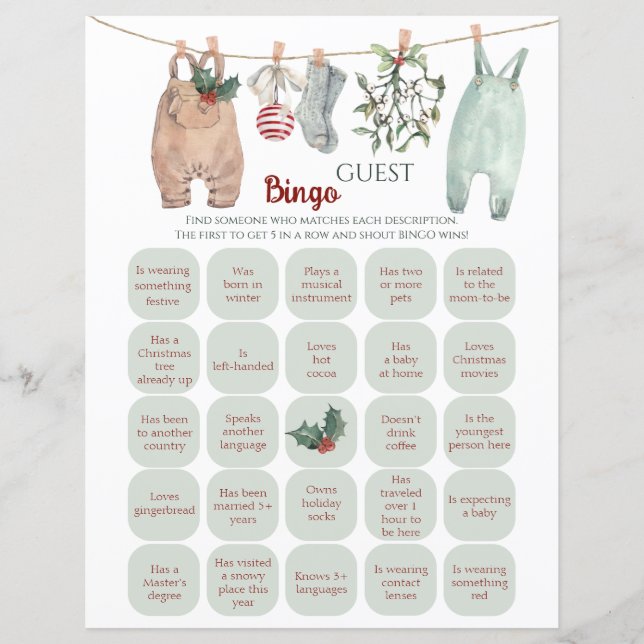 Weihnachtskleidung Gast-Bingo-Spiel (Vorderseite)