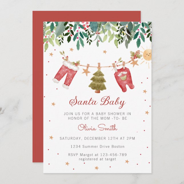 Weihnachtskleidung Weihnachtsgeschenk Baby Dusche Einladung (Vorne/Hinten)