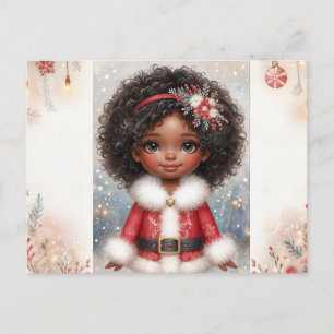 Weihnachtskleines Mädchen in Santa-Kleidung Urlaub Postkarte