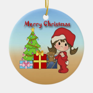 Weihnachtskleinkind-Mädchen-runde Verzierung Keramik Ornament