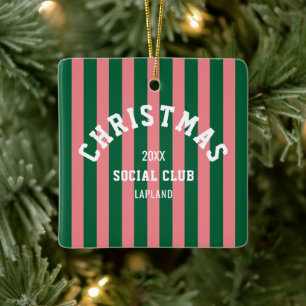 Weihnachtsklub Grüne Pink Candy Streifen Keramikornament